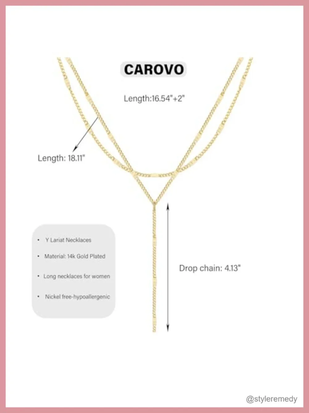14K Gold Plated Y-Shaped Lariat Necklace Dainty Layered Chain with Cubic